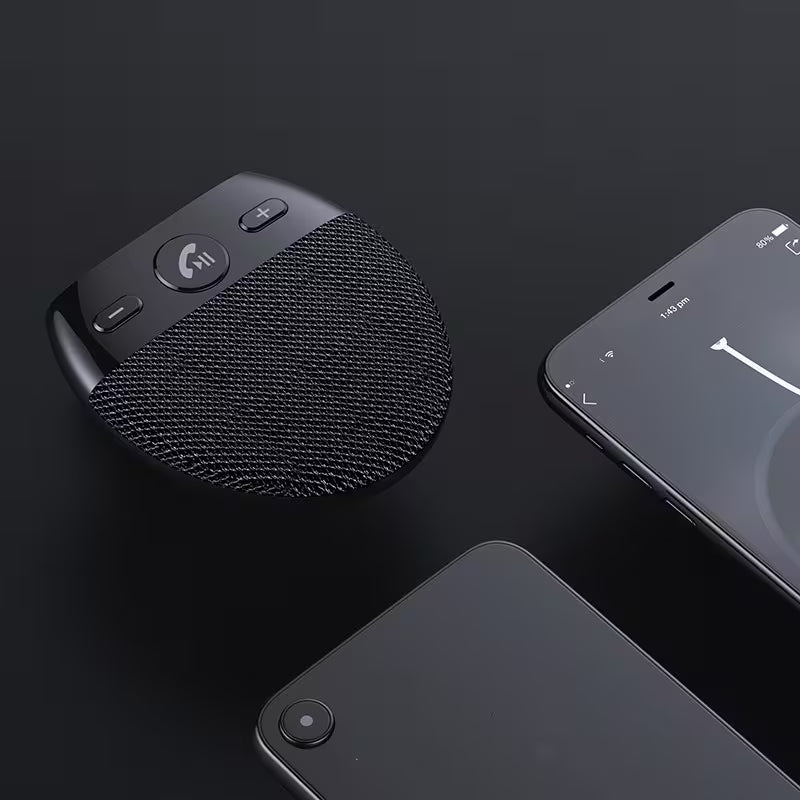 Car Hands-Free Speakerphone – Sun Visor Kit with Mic, Auto Power-On & Music Playback