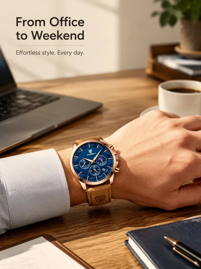 Men's Business Analog Quartz Watch – Round Dial, Luminous, Waterproof, Stainless Steel, Versatile for Party & Daily Wear