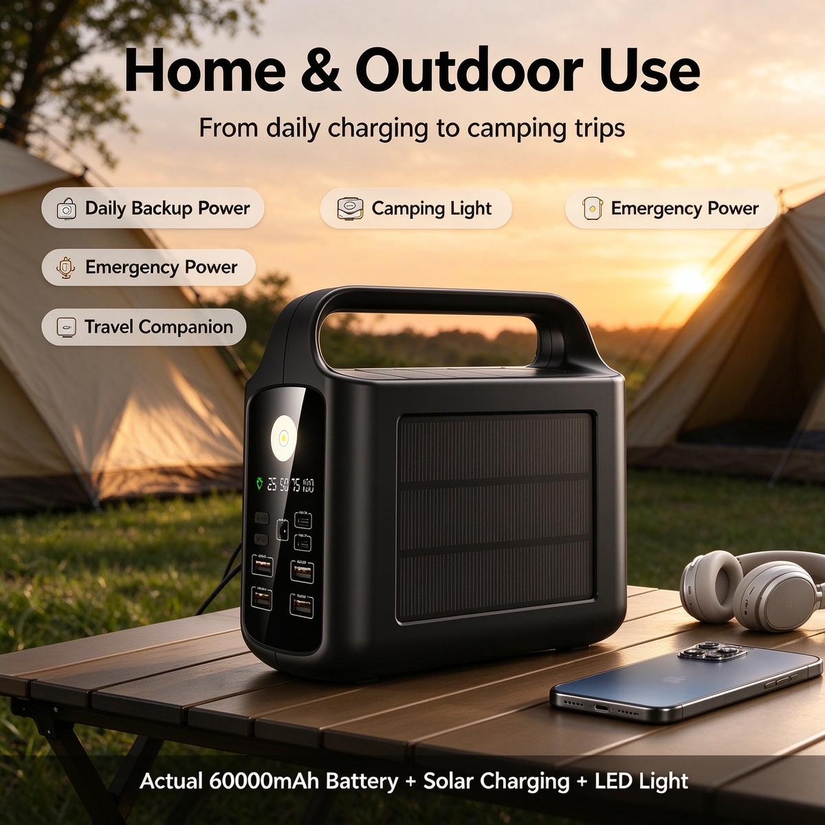 New Solar Power Bank 60000mAh - Large Capacity Super Fast Charging Portable Power Bank with Light for Convenient Outdoor Use