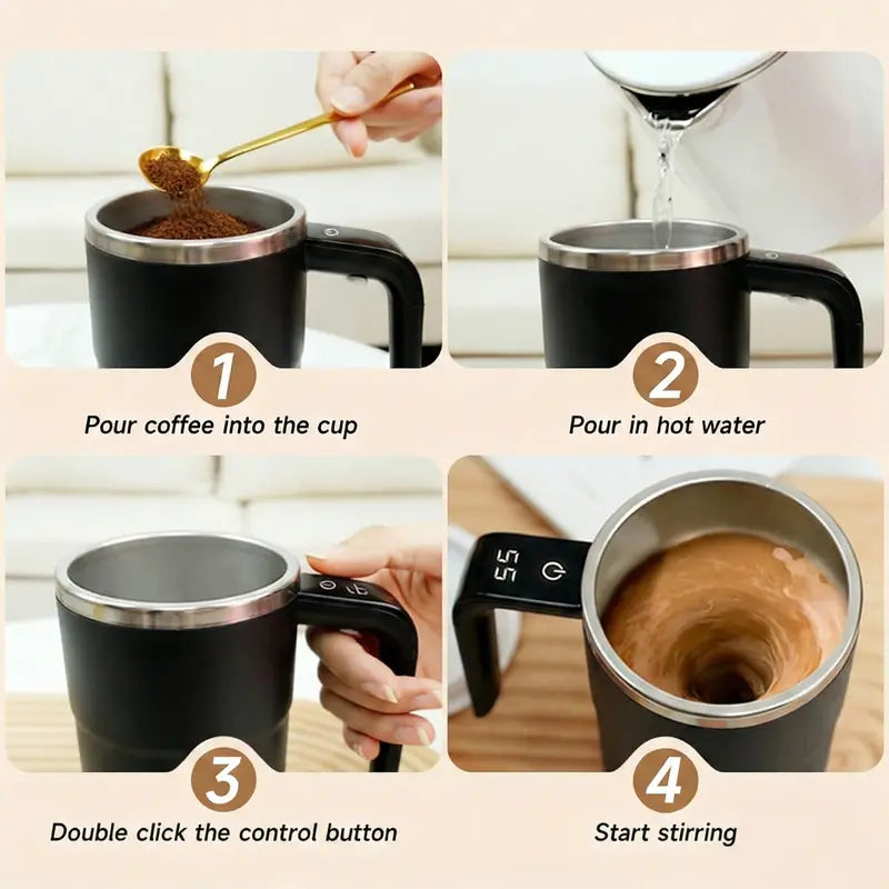 Electric Self-Stirring Coffee Mug – Magnetic Automatic Mixing Cup, Rechargeable with LCD Thermometer, Ideal for Milk, Cocoa, Tea at Office, Kitchen & Travel