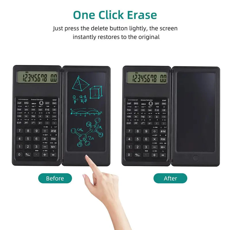 Foldable Scientific Calculator – 10-Digit Large Display, Erasable Writing Tablet & Mini Pen, Portable for Home, School, Office & Travel