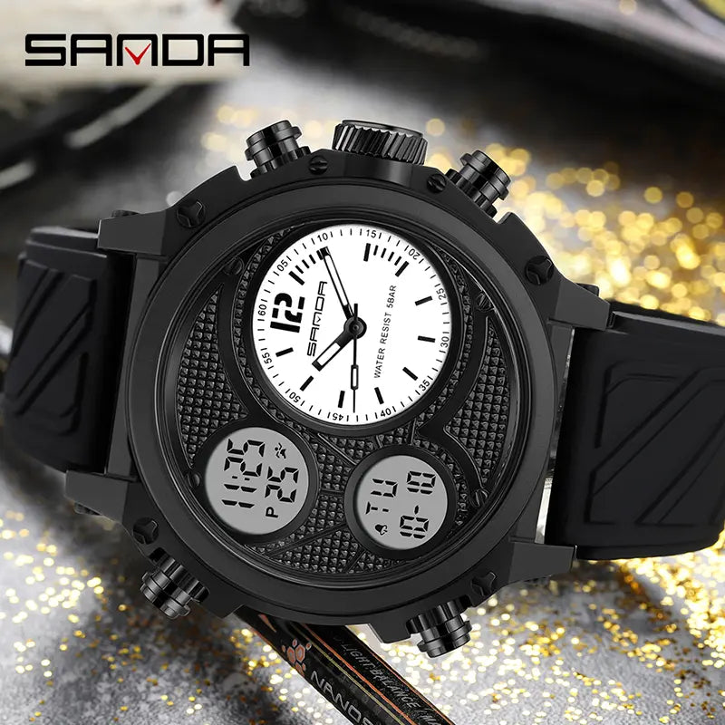 🔥 Clearance Sale – Order 1 Get 2 (One Black + One Black-Silver) 🔥 – Men's Fashion Sports Digital Watch, Waterproof Luminous Dial, Alarm & Date Display, Square Touch Display Chronograph, Trendy Multifunctional Vintage Design