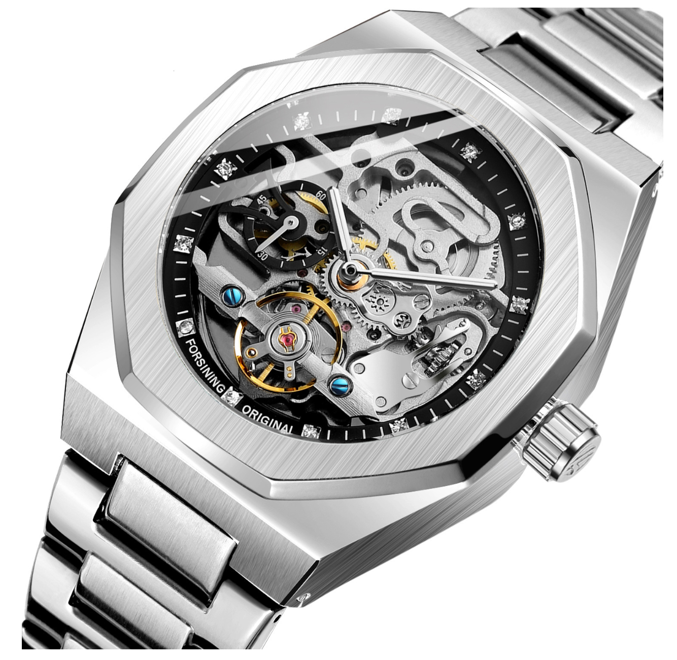 Men's Classic Business Rhinestone Decorated Analog Mechanical Watch, Fashion Watches for Men, Luminous Hands Watch for Party, Daily Clothing Decor, Trendy All-match & Exquisite Watch for Birthday Gift with Box, Mechanical Style Watches