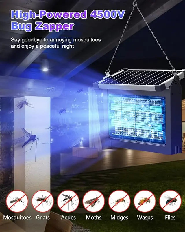 Solar Bug Zapper Outdoor,Waterproof Mosquito killer lamps Zapper with Smart Light Sensor Outdoor Solar-Powered Fly& Insect Trap for Patio, Yard, Camping, Kitchen, or Garage
