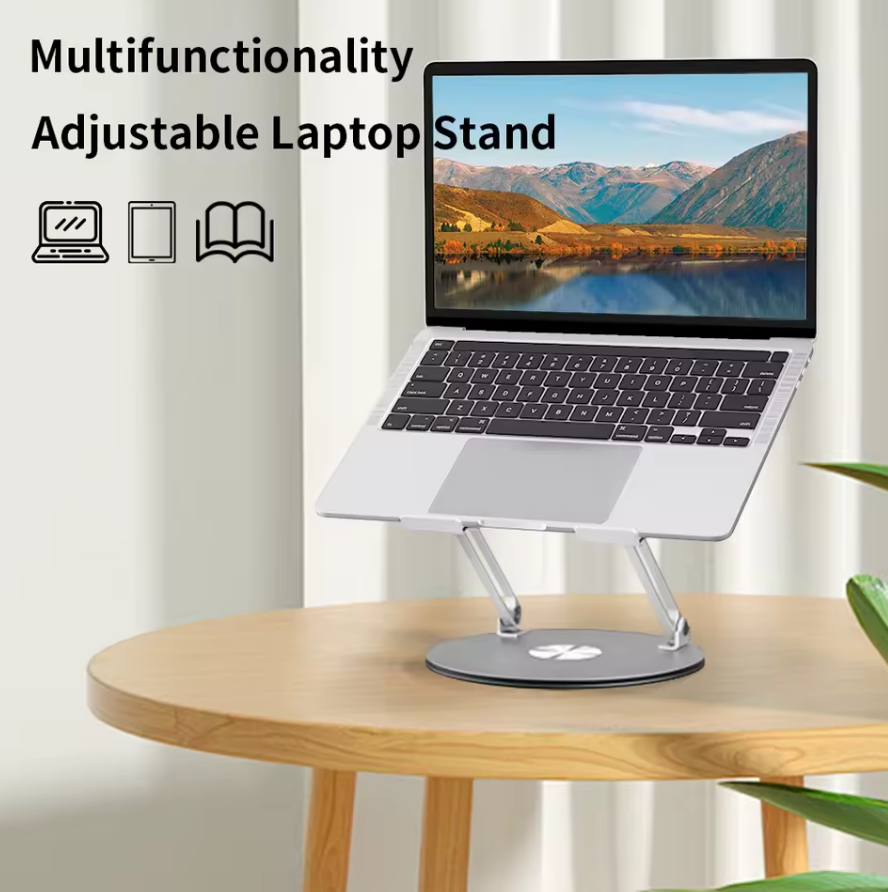 【360° Rotating Laptop Stand】Adjustable Foldable Aluminum Laptop Stand, 2-in-1 Multifunctional Laptop Stand Hub for Gaming laptop & Mobile stand,Gray