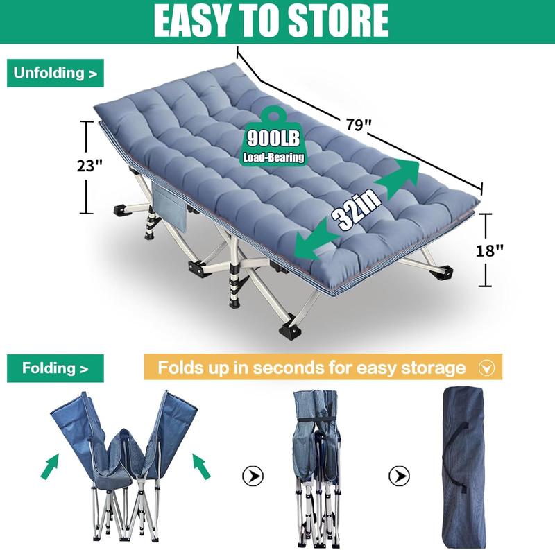 Extra Large 79in XXL Camping Cot with Mattress Folding Bed Heavy Duty Comfortable Cots for Sleeping Guest Bed with Carry Bag Portable Easy to Set-up for Home Travel Outdoor Indoor Camp