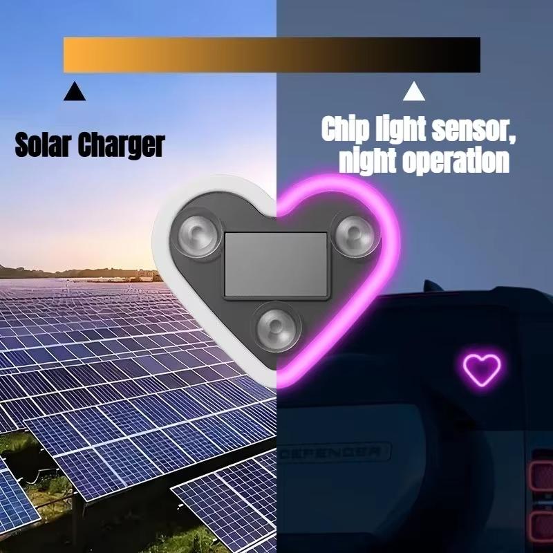 Joytutus Solar Powered Wireless LED Heart Shape C-Pillar Neon Light for Car Interior Decor Eco-Friendly Modern Stylish Look 9.57mm x 8.42mm x 15.36mm