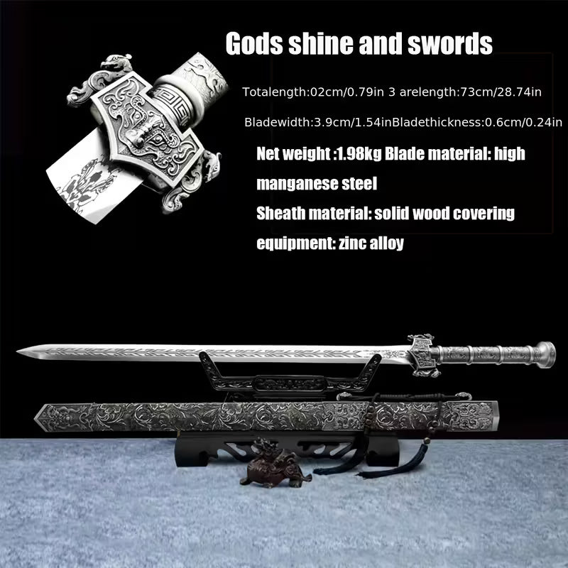 Longquan Shengyao War Sword – High Manganese Steel Full Tang, 106cm Overall Length, Unsharpened Safe Display, Han/Tang Style Collectible Cold Weapon