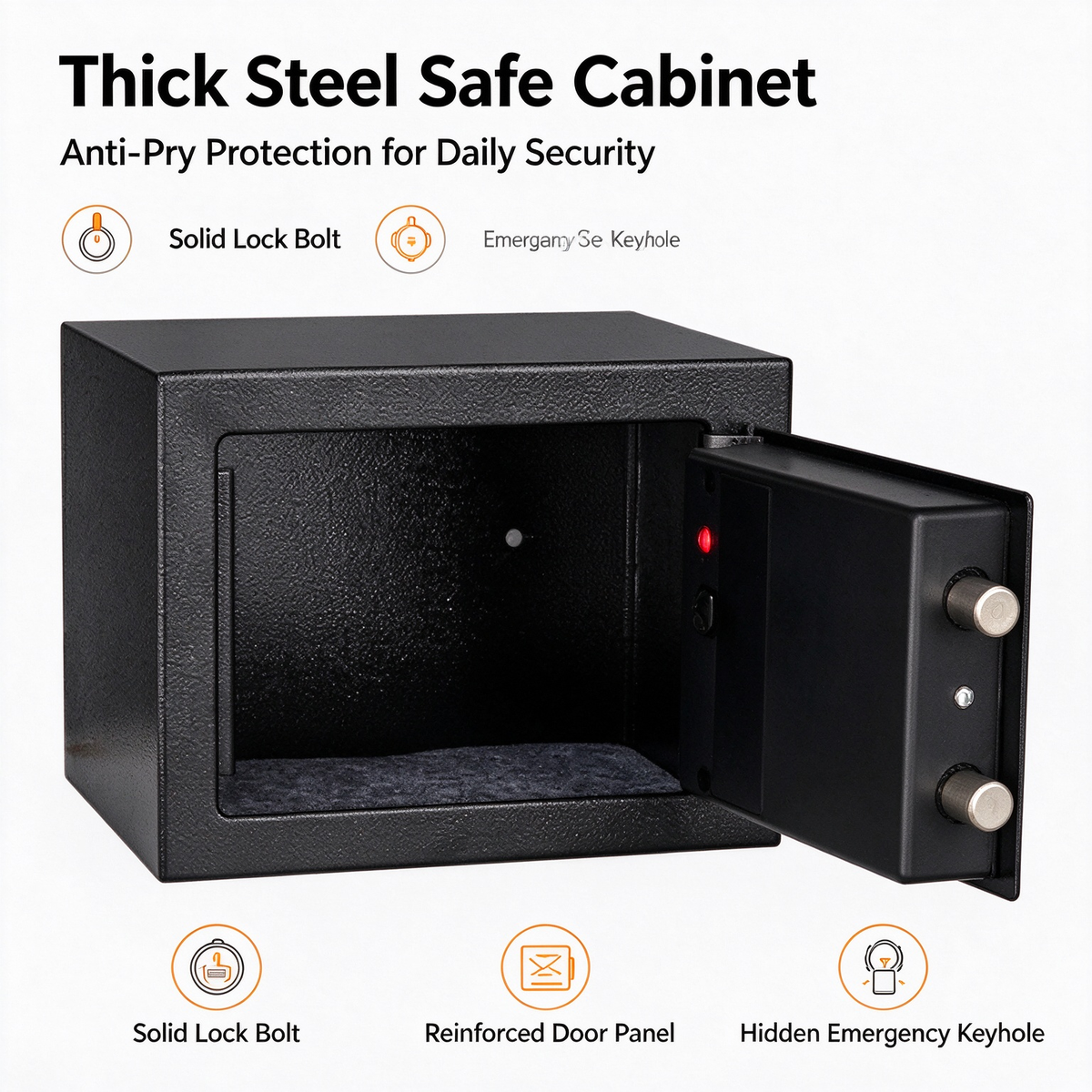 Mini Digital Safe Box, Electronic Password Safe with Emergency Key, Solid Steel Safe Cabinet for Home, Small Shop, Office, Hotel, Store Cash & Important Documents