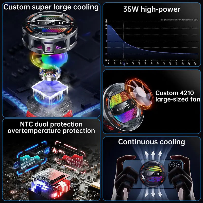 Mobile Phone Cooler – Semiconductor Cooling with Adjustable Modes & LED Display, Compatible with iPhone & Android for CODM PUBG Mobile Freefire Gamers, Secure Clip Mount