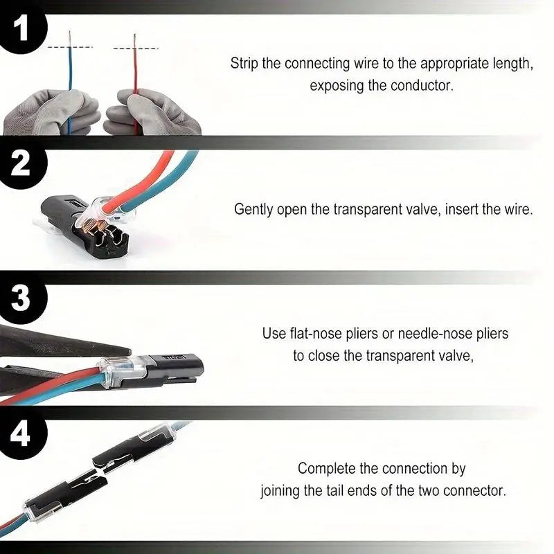 50 Durable Copper Quick Splice Solderless Crimp Connectors - Dual Pin 2-Way Snap-in Blocks, Tool-Less Plug-and-Play Bulk Pack for LED Lights, Automotive Low Voltage Accessories, AWG 18-22 Electrical Wires, Led Light image 5