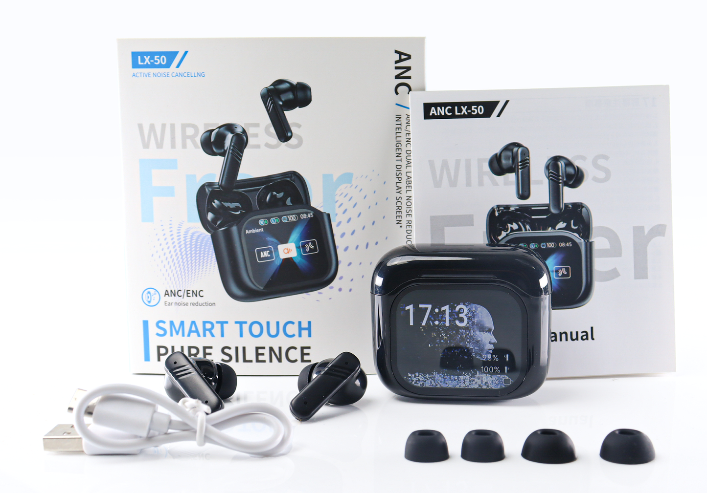 Bluetooth  Earphones LED Display High Fidelity Waterproof Wireless Earphones | Suitable for Office, Sports, Study and Audio Calls | Built-in Microphone | Earphones Dual-ear noise reduction Touchscreen color display