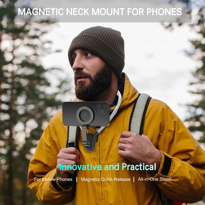 Magnetic Neck Mount for Phones - Hands-Free POV/Vlog Holder, Chest Strap for iPhone 16 15 14 13, Android, Action Cameras, and Smartphone Accessories