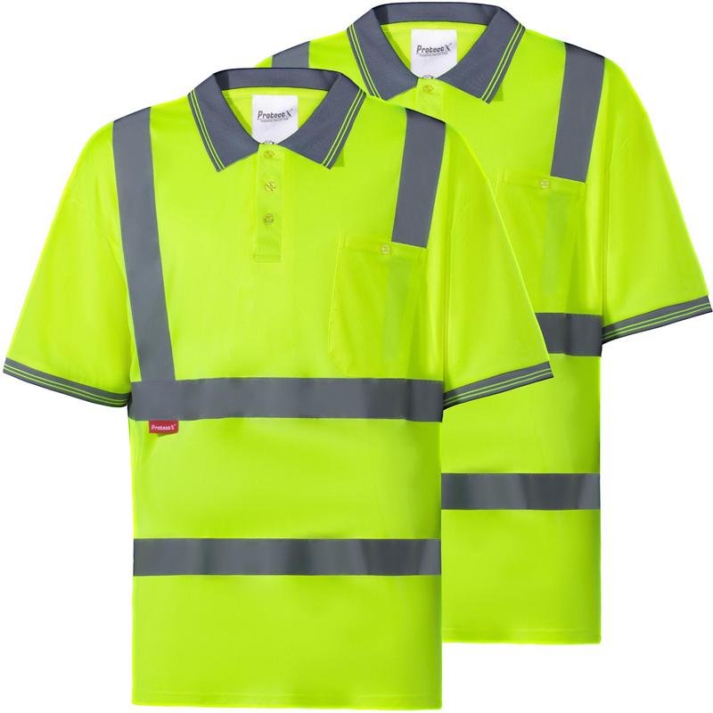 ProtectX High Visibility Short Sleeve Reflective Safety Polo T-Shirt, Heavy Duty Breathable Hi Vis Shirts, For Men And Women