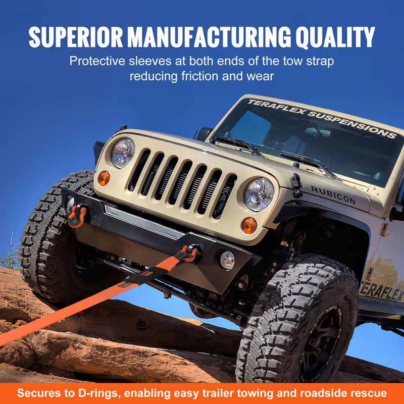 Heavy‑Duty Tow Rope Recovery Kit, 3" x 30 Ft Tree‑Saver Winch Strap (MBS‑36,000 Lbs), Triple Reinforced Loops with Protective Sleeves & Storage Bag, 3/4" D‑Ring Shackle Anchor for Truck, Jeep, SUV & ATV Off‑Road Rescue