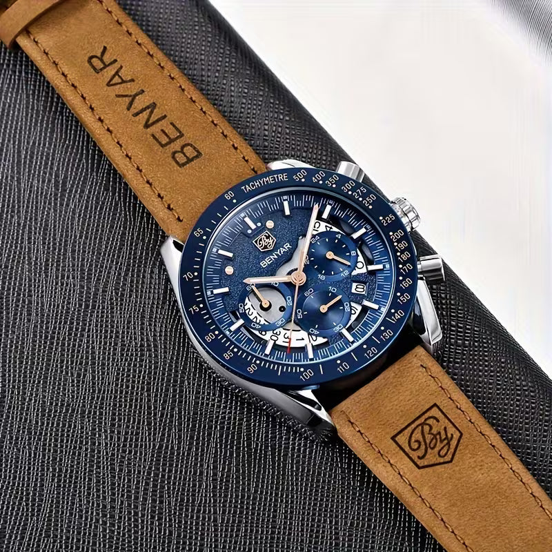 BENYAR Men’s Watch, Chronograph Analog Quartz Wristwatch, Fashion Sports Designer Timepiece, Waterproof Multi-Functional Trendy Quartz Watch, Ideal Gift Choice for Men