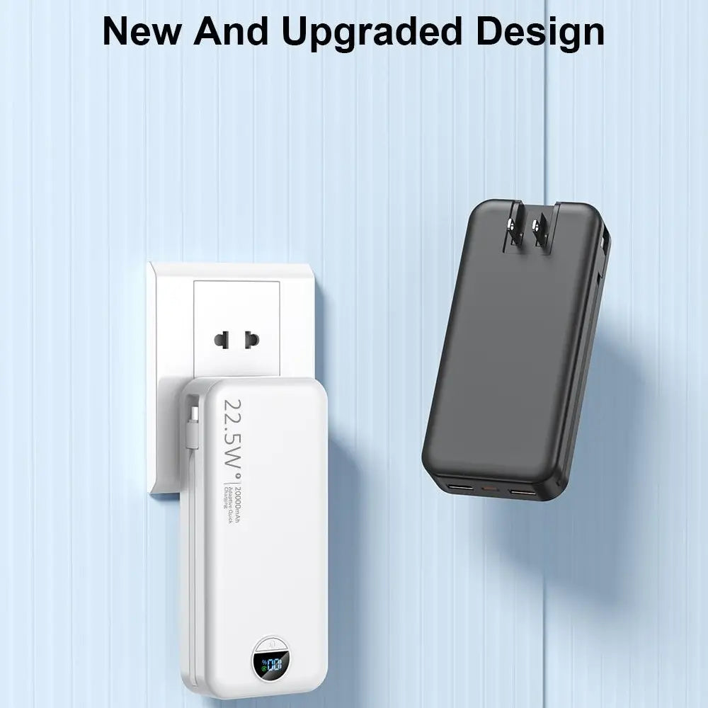Summerwins 20000mAh Portable Power Bank - Compact, 22.5W Max Fast Charging, Built-in Wall Charger, Foldable AC Plug, Built-in Cable for iPhone 15 Series, Galaxy, USB-C Android Smartphones, Devices, Travel Use image 8
