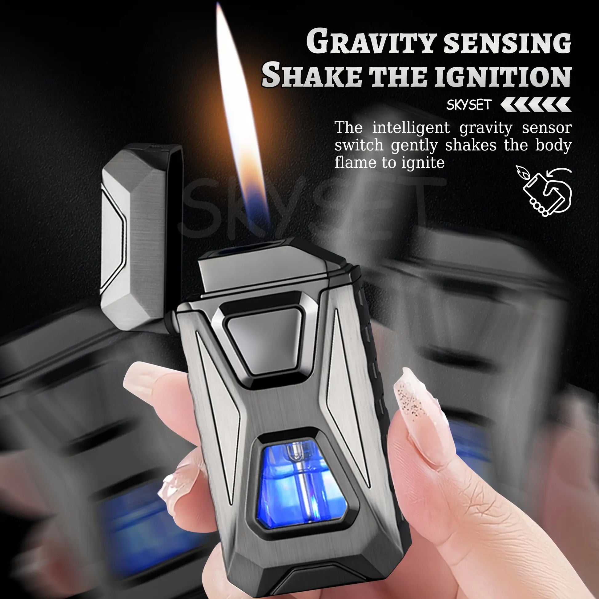 Rechargeable Type-C Butane Men's Lighter, Intelligent Voice Control Electronic Ignition, Stainless Steel Windproof Fast Charging Tool, Gift-Box Unboxing Gifts for Him Adult image 5