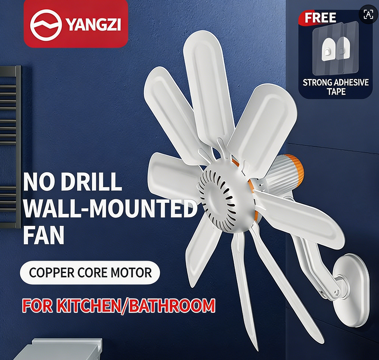 （2-Pack Wall-Mounted Fan）Portable Wall-Mounted Fan, Drill-Free Hook-On Design, Easy Installation for Home/Office/Kitchen