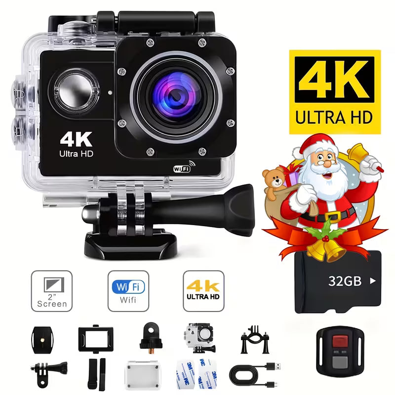 4K WiFi Action Camera – 170° Ultra‑Wide Angle, 2″ Screen, Waterproof for Diving & Outdoor, Remote Control, 32GB Storage – Capture Every Adventure