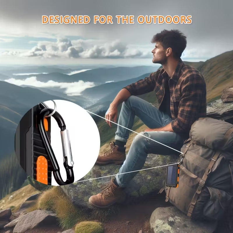 20000mAh Solar Power Bank – Dual 5V USB Ports, Built-in Flashlight & Compass, Portable Emergency Charger Perfect for Outdoor Camping