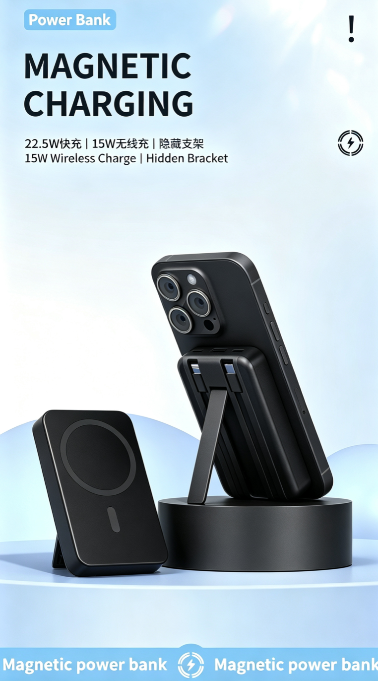 [New 2026] Fast Charging Magnetic Wireless Power Bank, 10000mAh Large Capacity Portable Charger with Built-in Cable, Compatible with iPhone 12 and Above, All Android Phones with Magnetic Charging Function