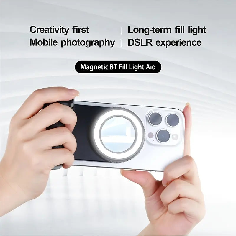Magnetic Remote Camera Handle – LED Light, 360° Rotation, Tripod-Ready, for Smartphones & DSLR Selfies, Vlogging & Live Streaming