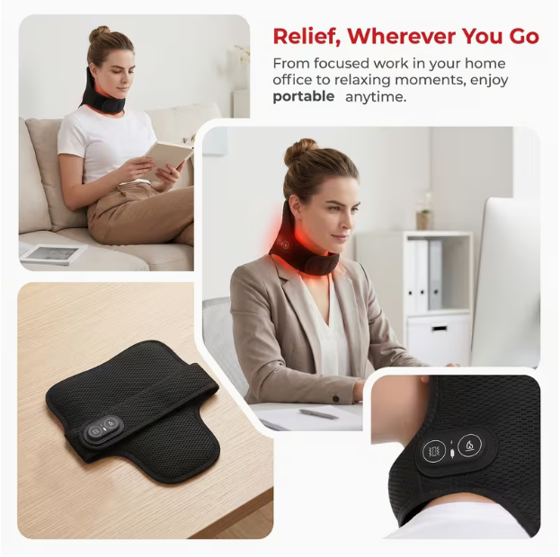 Electric Neck Massager – 2-in-1 Vibration & Heating Cervical Wrap, 3 Adjustable Temperature Levels, Breathable Skin-Friendly Neck Brace, Portable Shoulder & Neck Relaxer for Home & Office
