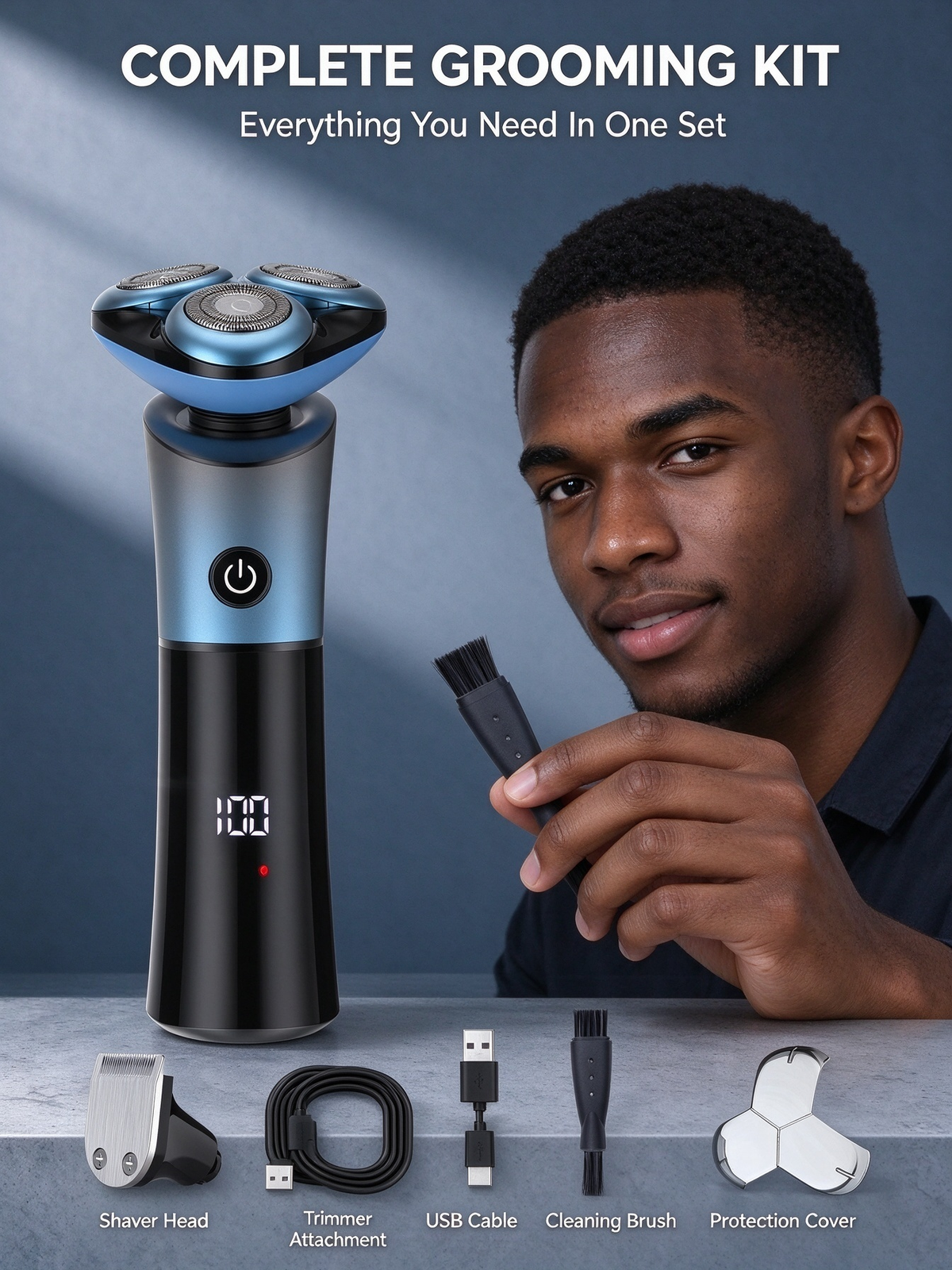 Electric Rotary Shaver - Smart 3D Floating Head, Fully Washable, USB Rechargeable Men's Beard Razor