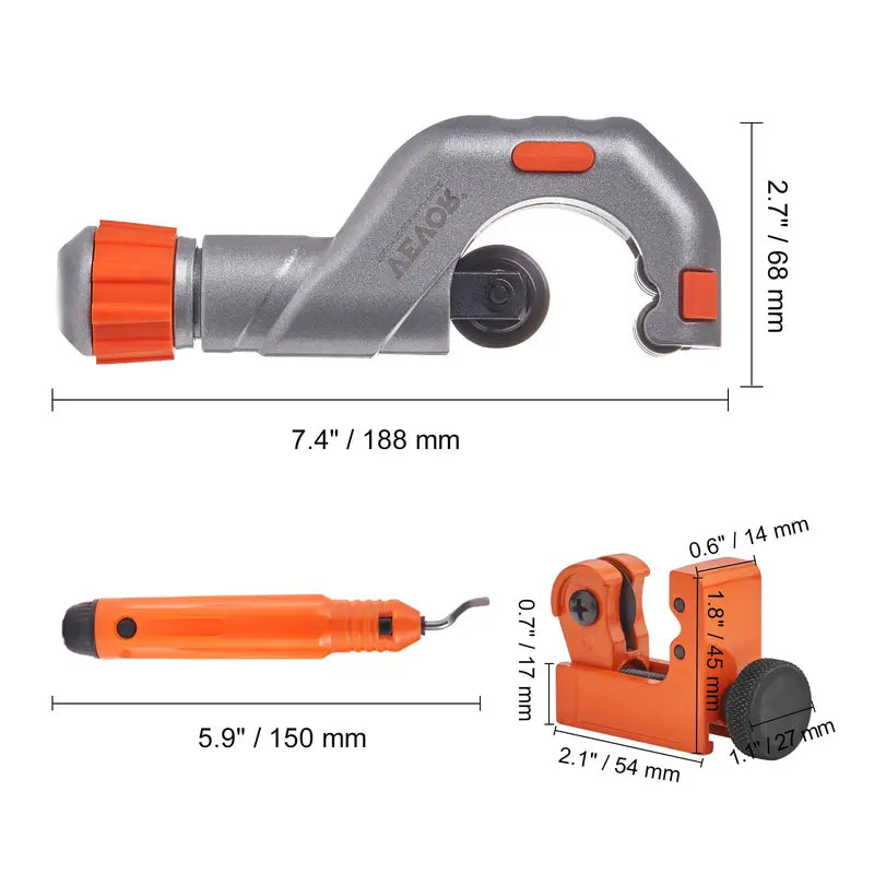VEVOR 3-Piece Tubing Cutter Set - Heavy Duty Pipe Cutter 3/16"-2" OD, Mini Cutter 1/8"-7/8", Deburring Tool for Stainless Steel, Copper, Aluminum and Plastic