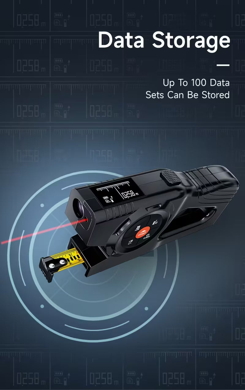 Rechargeable 3-in-1 Tape Measure, Laser Distance Meter & Laser Marker, 120m High-Precision Digital Range Finder, Instant Readout, Extended Laser Line