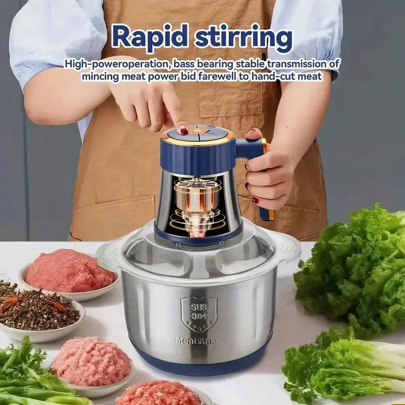 Stainless Steel Electric Meat Grinder & Food Processor – 5L Chopper & Slicer, Multi-Function Kitchen Appliance