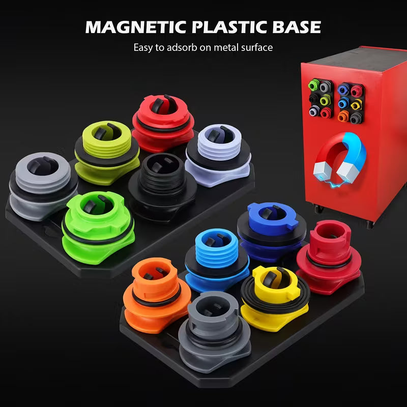 18Pcs Spill-Proof Oil Funnel Kit – 1.59 Qt Funnel with 12 Adapters & Magnetic Storage Hook Tray