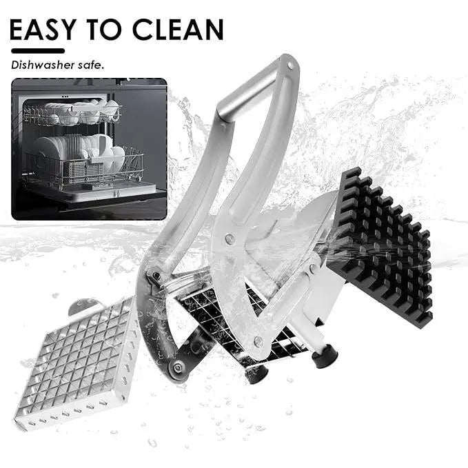 French Fry Cutter with 2 Blades – Professional Stainless Steel, Vegetable & Potato Slicer, Ideal for Air Fryer & Kitchen Use (Silver)