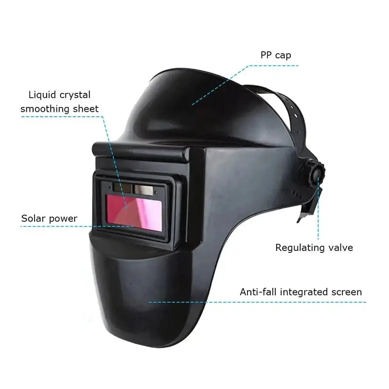 Professional Auto Darkening Welding Mask - Solar Powered, Spark Resistant Helmet with Goggles and Headlamp