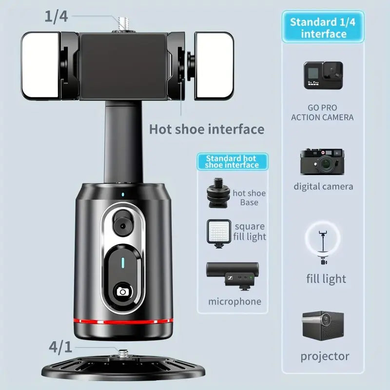 360° Rotatable Selfie Stick – AI Face Tracking, Rechargeable, 2 Fill Lights, Desktop Phone Holder for Live Streaming, Photography & Vlogging, Tripod Stabilizer