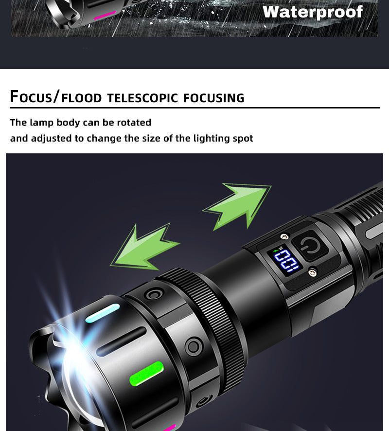 Long-Lasting High-Brightness Rechargeable Flashlight, Zoom & Long-Range Tactical Torch for Outdoor & Emergency Lighting