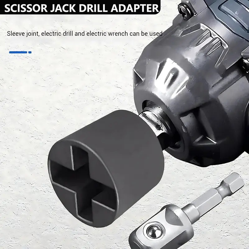 Universal Jack Socket Adapter for Hand Drill – Sturdy Scissor Jack Drill Adapter, Heavy-Duty Socket Converter, Easy Tire Change Tool for Electric Wrenches, Hand Drills & Ratchets