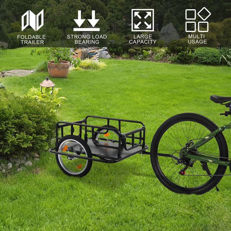 Foldable Bike Cargo Trailer with Universal Hitch - 16" Wheels and Reflectors, Large Loading Bicycle Wagon Storage Cart