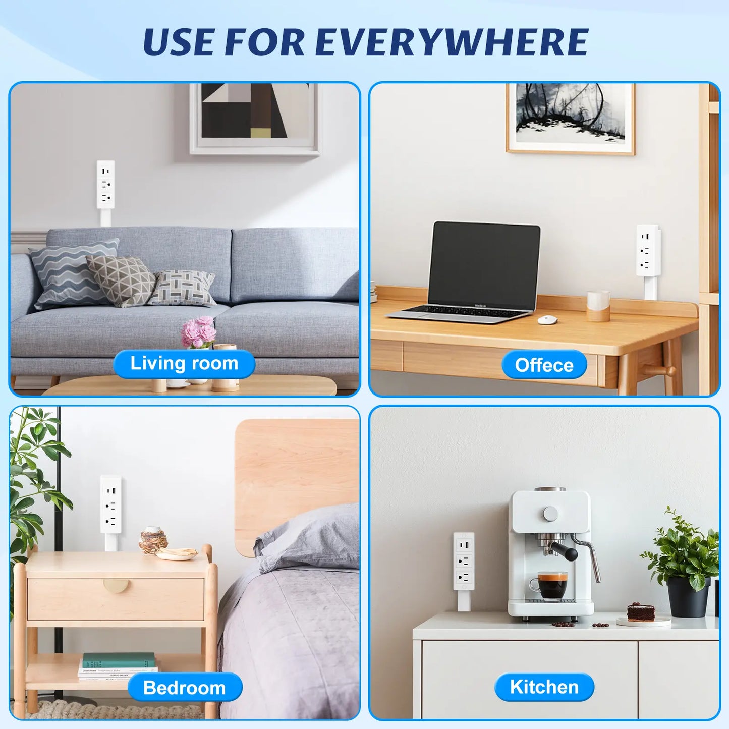 Outlet Extender - Fire-Safe Design, Extendable 18-28 Inches with USB-C, USB-A and 2 AC Outlets, 180° Rotating Plug Adapter for Hard-to-Reach Sockets