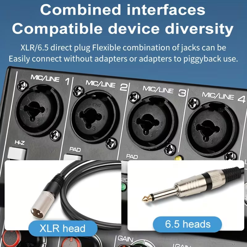 6-Channel USB Audio Mixer – 256 Reverb Effects, Professional for Music & Recording