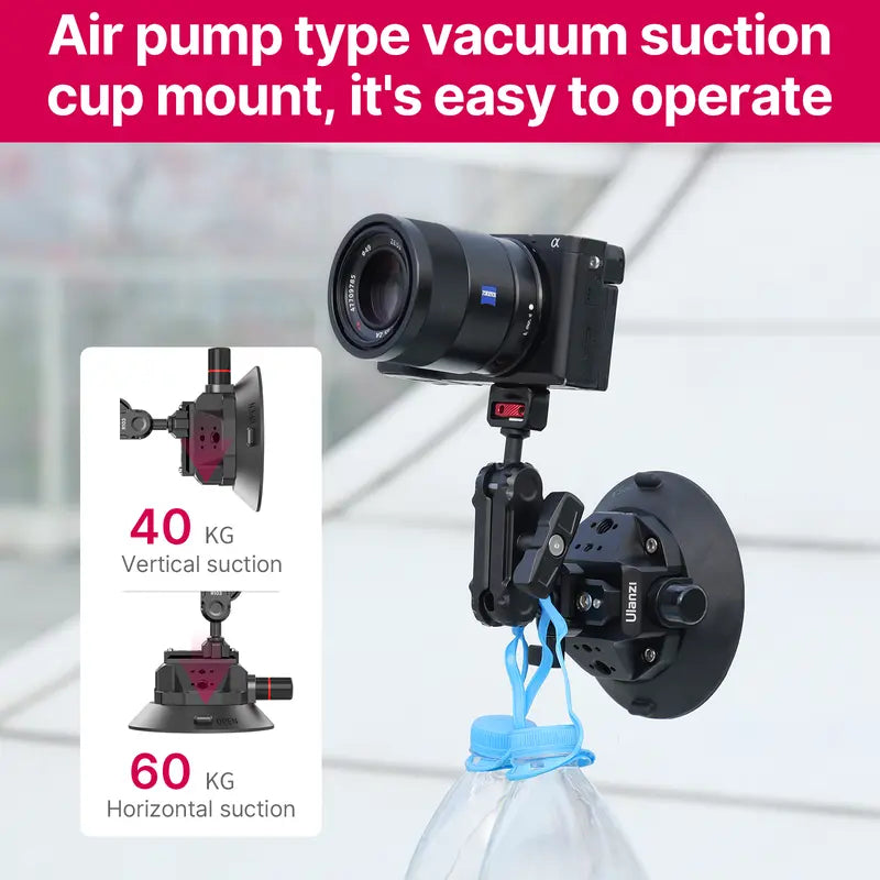 4.5" Vacuum Suction Cup Mount – Pump-Activated, Quick Release NATO Arm, for GoPro, DSLR Cameras – Car, Boat, Windshield Mount