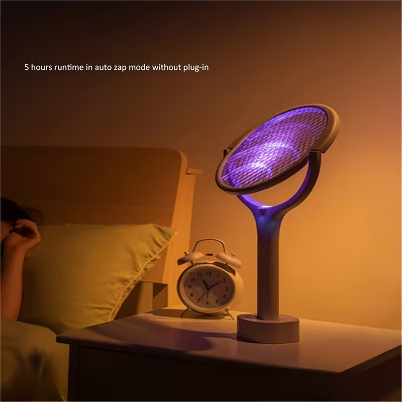 6-in-1 Electric Mosquito Swatter – Telescopic, 90° Rotating Grid, USB Rechargeable, UV Attraction