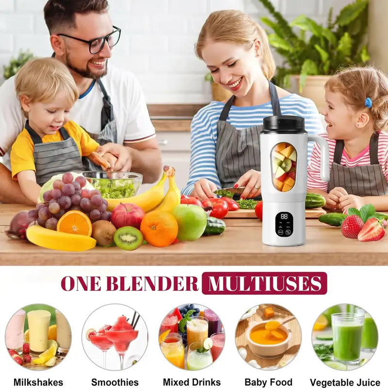 580ML Portable Juicer with LED Display - USB Rechargeable, 22000 RPM, Self-Cleaning for Smoothies and Ice Crushing