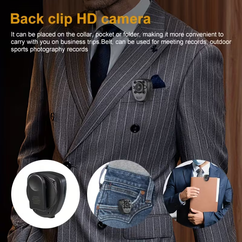 Rechargeable HD Body Camera – 32GB Memory Card, Touch-Controlled Night Vision, Audio & Wearable Video Recorder