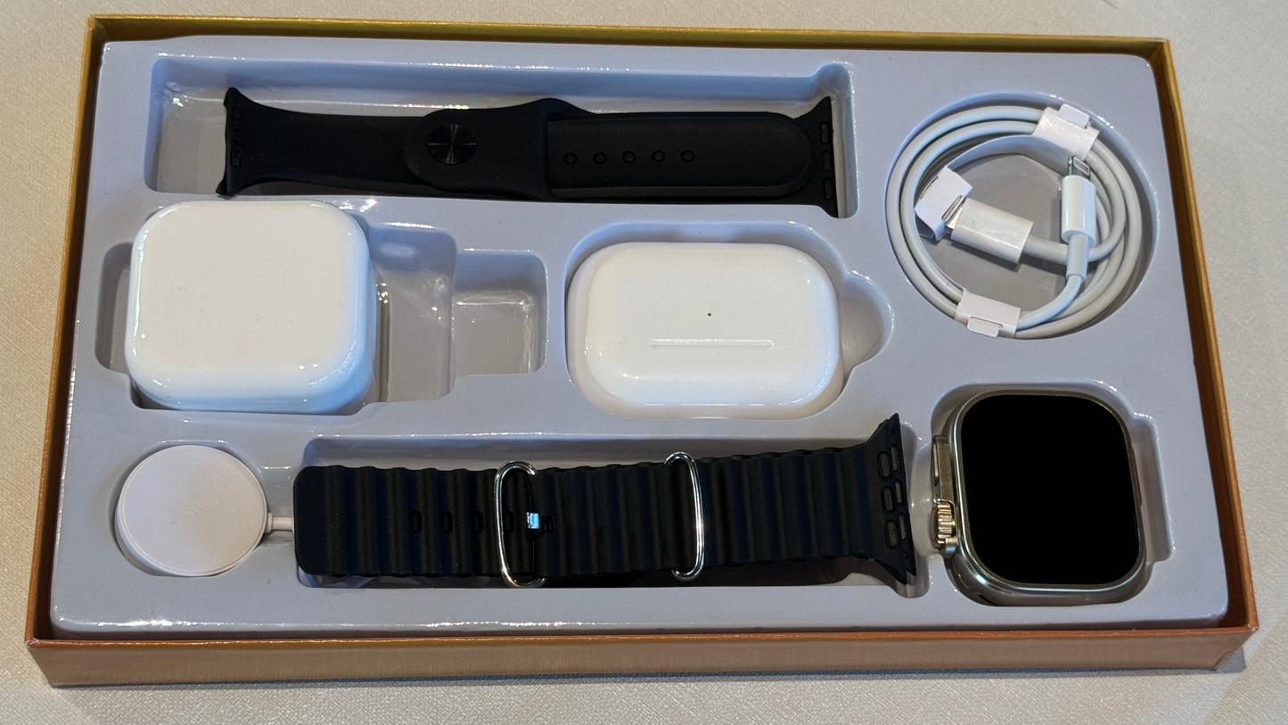 【flash sale】The latest 2025 6-in-1 smartwatch bundle includes a smartwatch, Bluetooth earphones, 20W fast charging, Type-C fast charging cable, adapter, and audio support device—compact and portable. Earphones are also included.