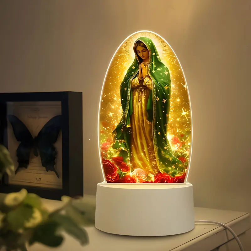 Guadalupe Virgin Prayer Lamp, USB-Powered Warm Light for Religious Home Decor, Prayer Room Decor, Baptism and Gifts, Creates a Spiritual Ambiance USB charging