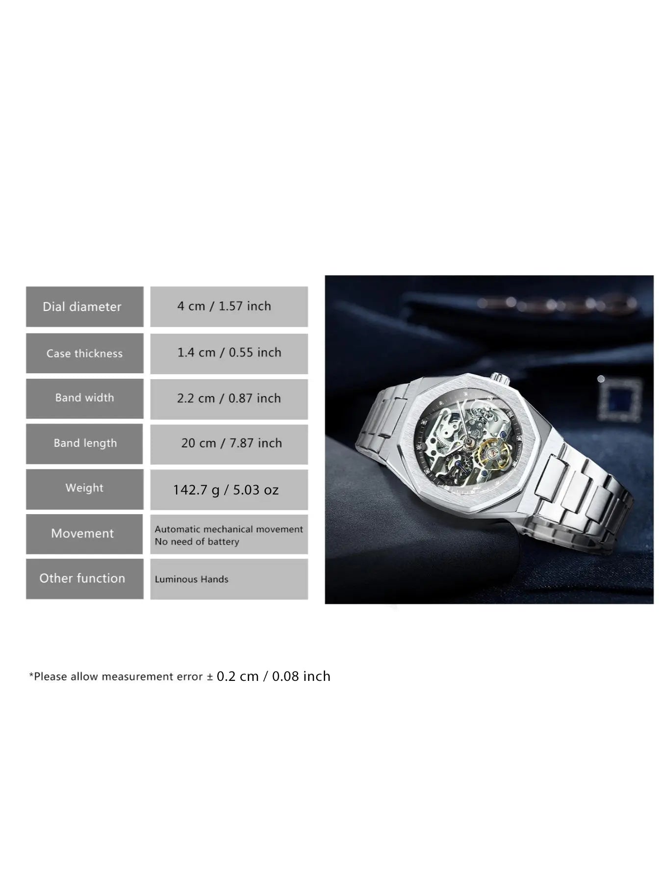 Men's Classic Business Rhinestone Decorated Analog Mechanical Watch, Fashionable Wristwatch for Men, Stylish Watch, Luminous Hands Watch for Party, Daily Clothing Decor, Watch for Birthday Gift with Box, Stainless Steel Wristwatch image 9