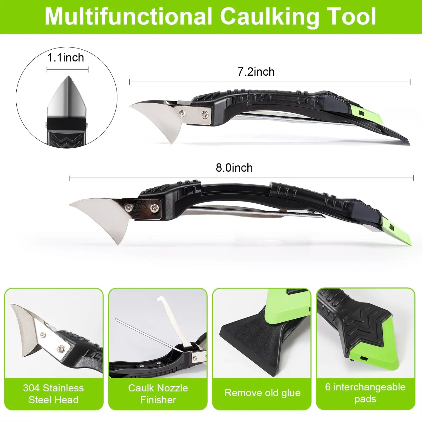 Silicone Caulking Tool 5 in 1 - Sealant, Grout Removal Tool, Grout Scraper, 6 Exchange Silicone Pads, Seam Repair Tool Kit for Kitchen & Bathroom image 2