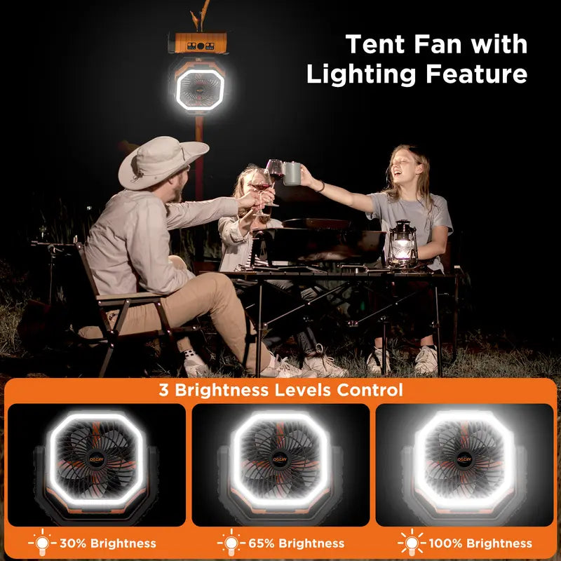 20000mAh  Rechargeable Camping Fan with LED Light, Portable Multi-functional Fan with 360° Rotating Hook, Oscillating Emergency Camping Fan Cordless Rotatable Battery Powered Lightweight